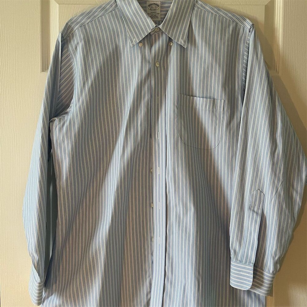 Brooks Brothers Regent Men's Striped Long Sleeve Dress Shirt Blue 16.5/34